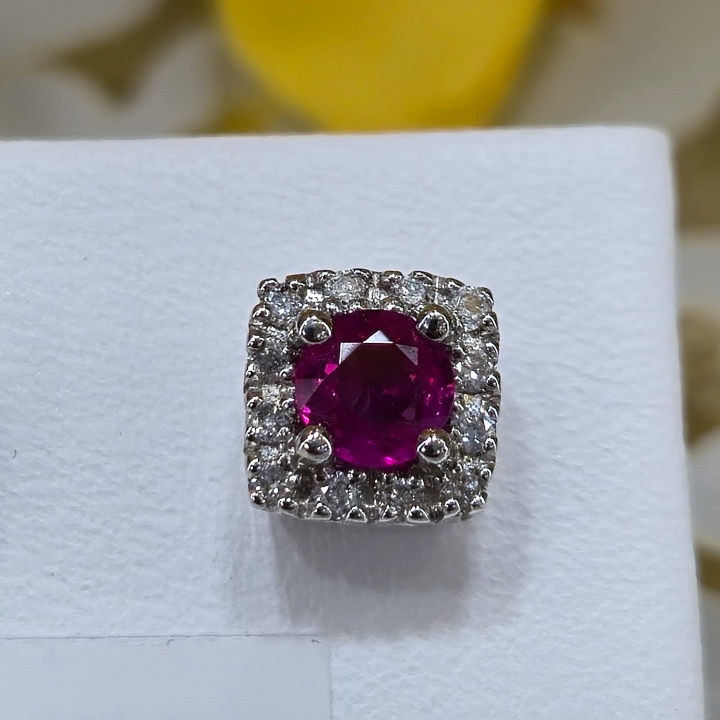 18ct White Gold Ruby and Diamond Square Stud Earrings