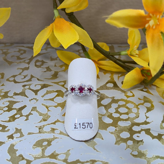 9ct White Gold 3 Stone Ruby and Diamond Ring