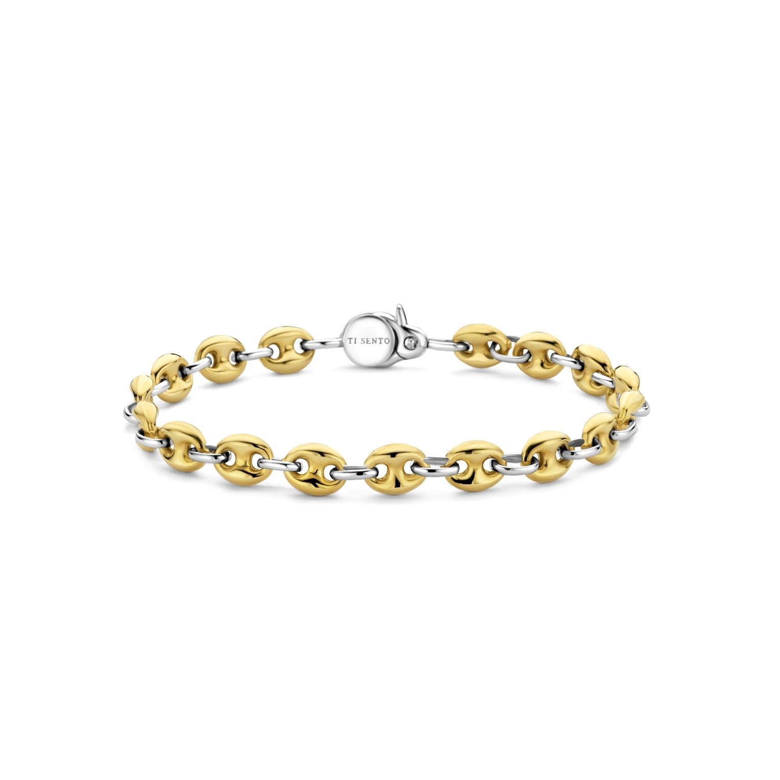 Ti Sento yellow gold plated and sterling silver bracelet with polished links