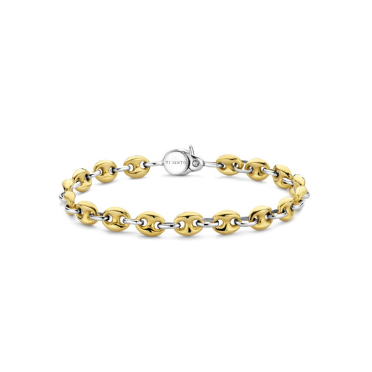Ti Sento yellow gold plated and sterling silver bracelet with polished links