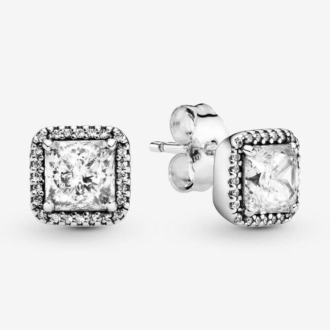 Square Sparkle Halo Stud Earrings