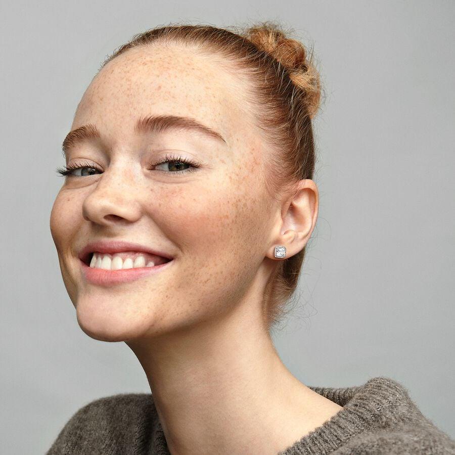 Square Sparkle Halo Stud Earrings