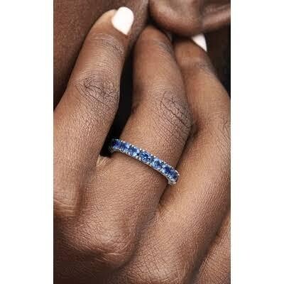 Blue Sparkling Row Eternity Ring