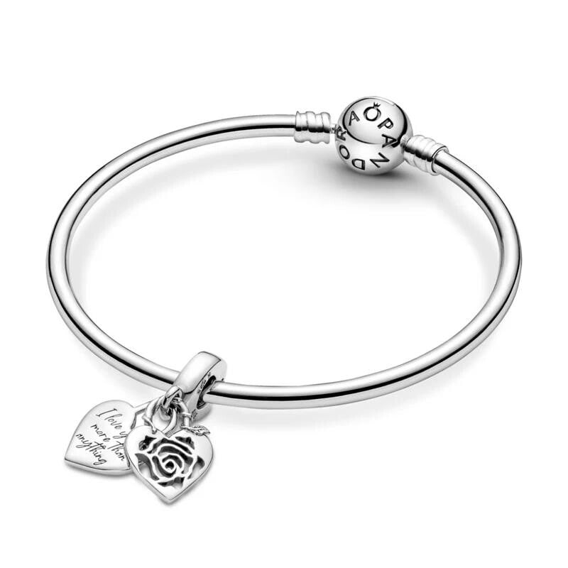 Silver Rose Heart Drop Charm