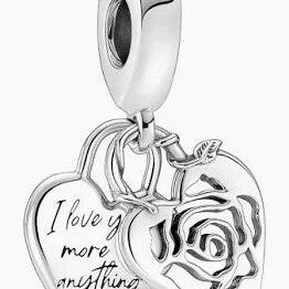 Silver Rose Heart Drop Charm