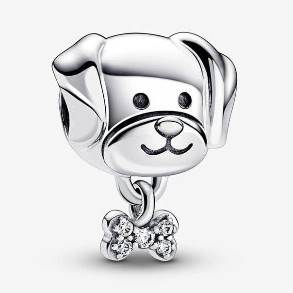 Sterling Silver Cubic Zirconia Dog & Bone Charm
