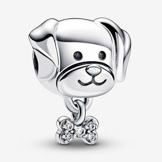 Sterling Silver Cubic Zirconia Dog & Bone Charm