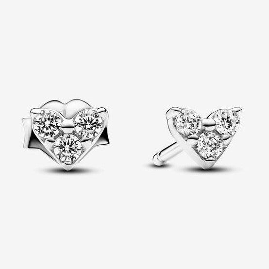 Triple Stone Heart Stud Earrings
