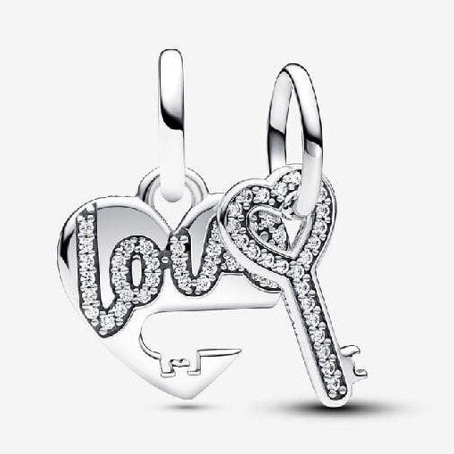 Splittable Love Heart & Key Dangle Charm