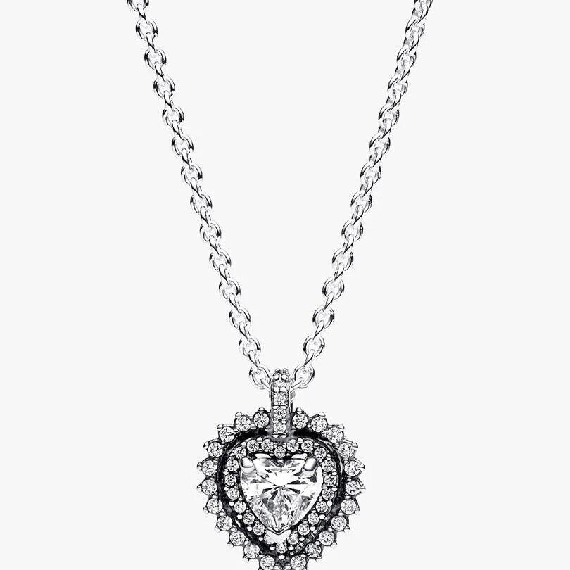 Sparkling Heart Halo Pendant Necklace