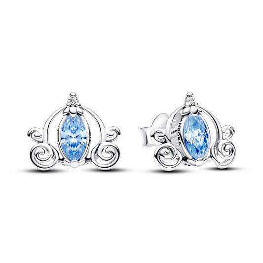 Disney Cinderella sterling silver stud earrings with fancy light blue and clear cubic zirconia