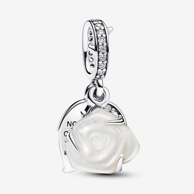 White Rose in Bloom Double Dangle Charm