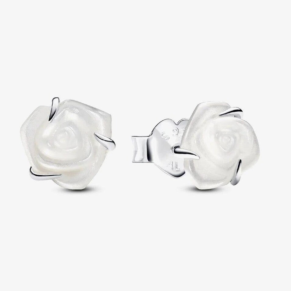 White Rose In Bloom Stud Earrings