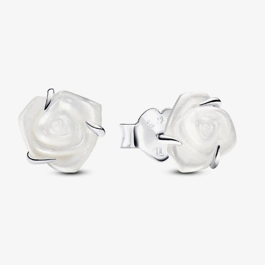 White Rose In Bloom Stud Earrings