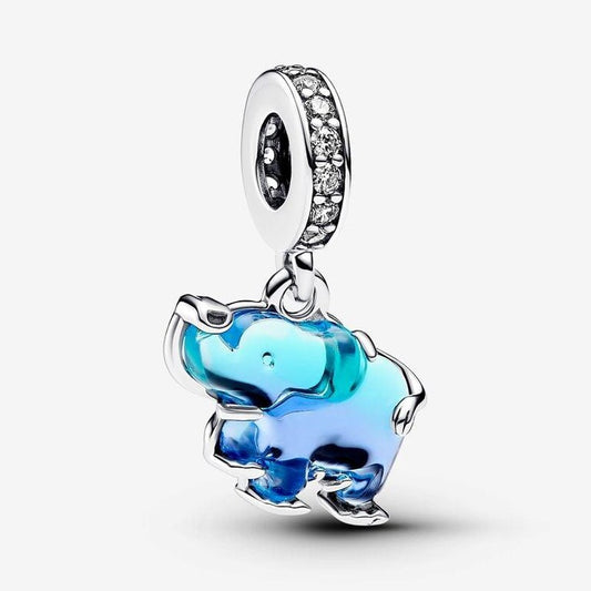 Blue Murano Glass Elephant Dangle Charm