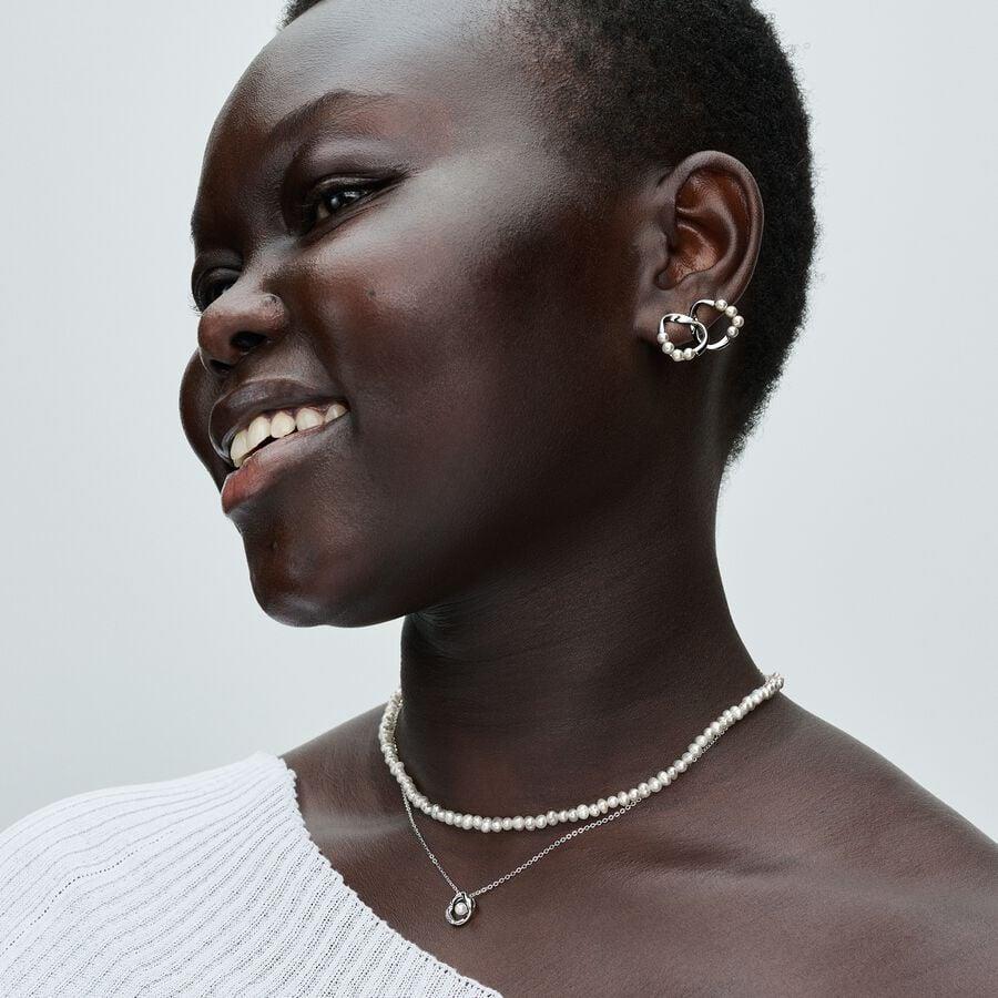 Organically Shaped Pavé Circle & Treated Freshwater Cultured Pearl Collier Necklace