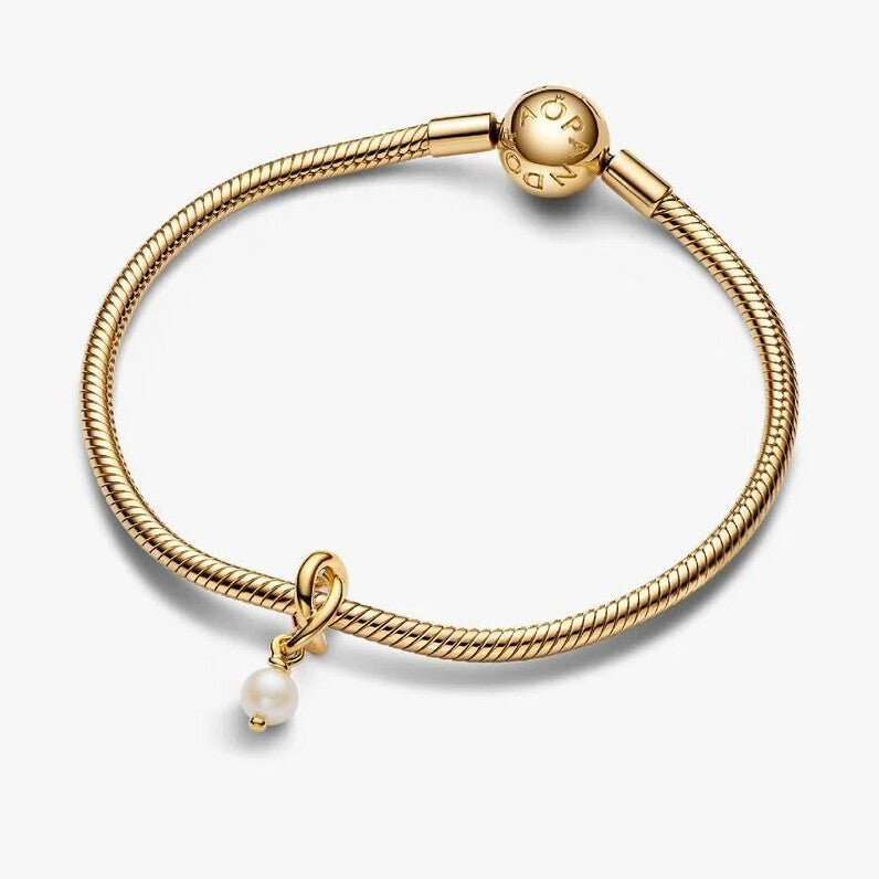 June Birthstone Pearl Eternity Circle Dangle Charm