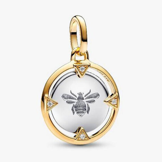Two tone bee medallion charm