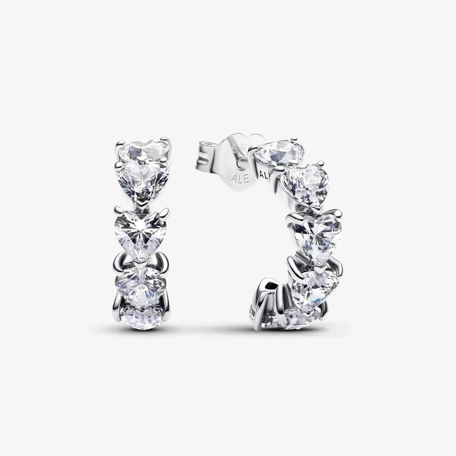 Pandora Silver Sparkling Hearts Open Hoop Earrings