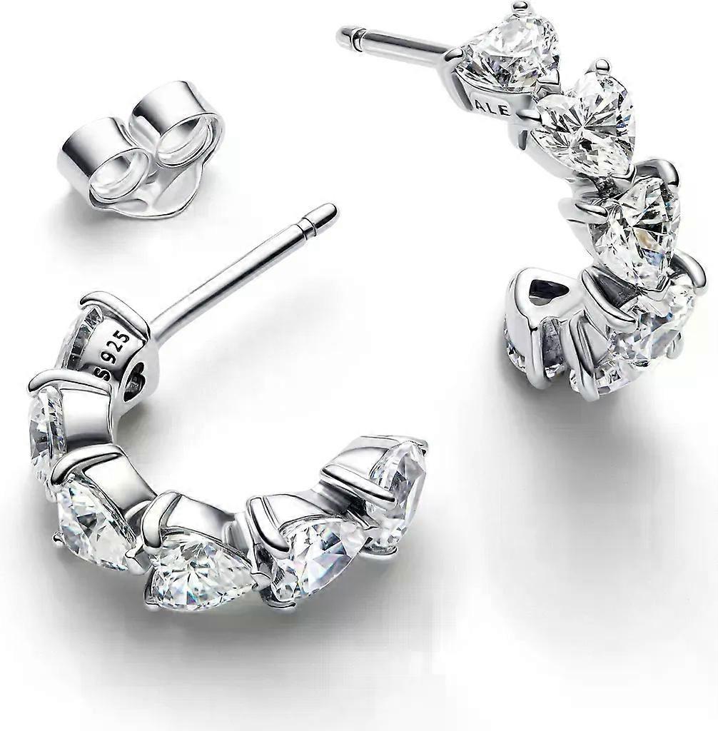 Pandora Silver Sparkling Hearts Open Hoop Earrings