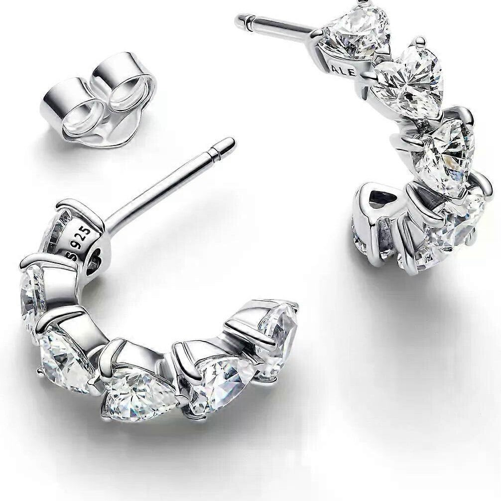 Pandora Silver Sparkling Hearts Open Hoop Earrings