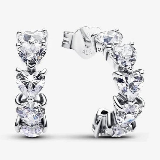 Pandora Silver Sparkling Hearts Open Hoop Earrings