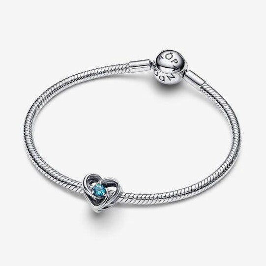 Silver Entwined Heart Blue Stone Charm
