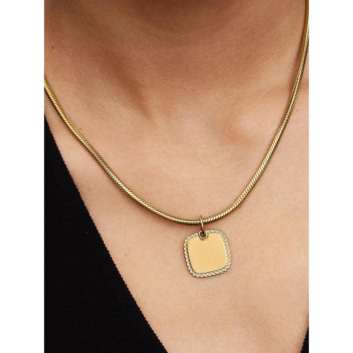 Pandora Engravable Square Pendant | Cubic Zirconia | 14k Gold-Plated | Pandora ME