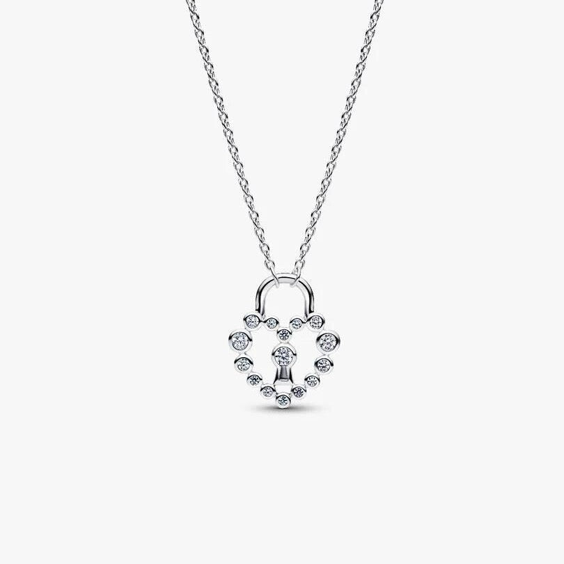 Sparkling Heart Padlock Pendant Necklace