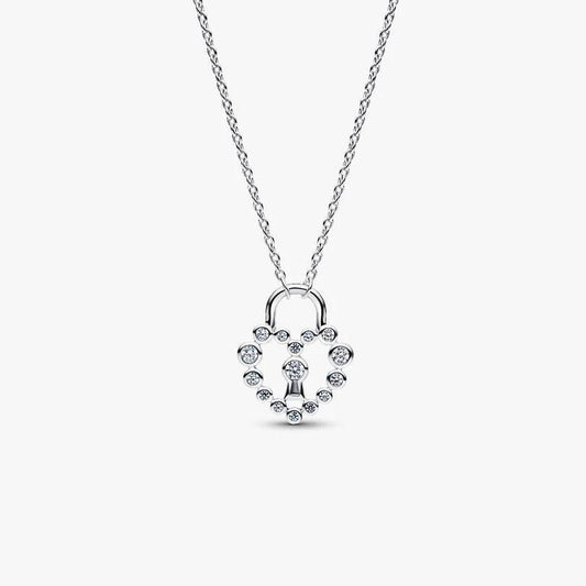 Sparkling Heart Padlock Pendant Necklace