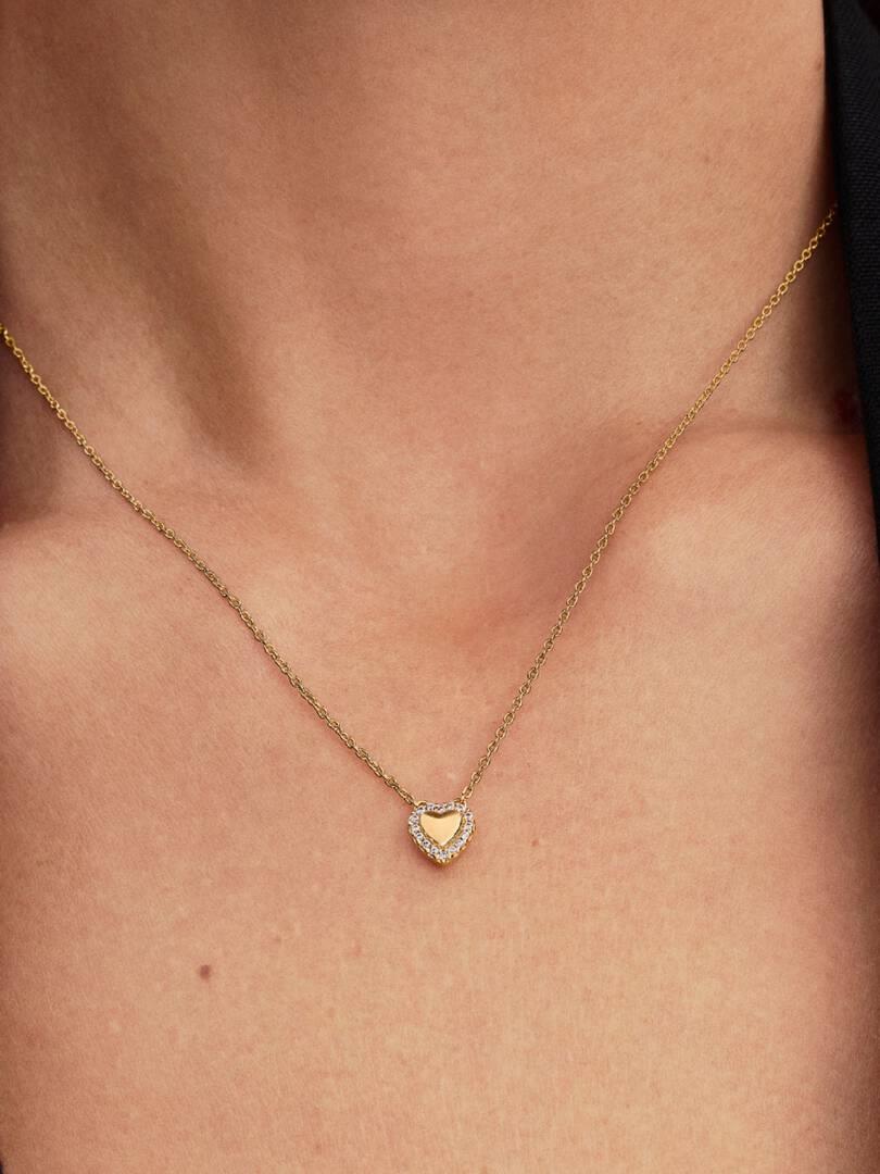 Engravable Heart Halo Collier Necklace