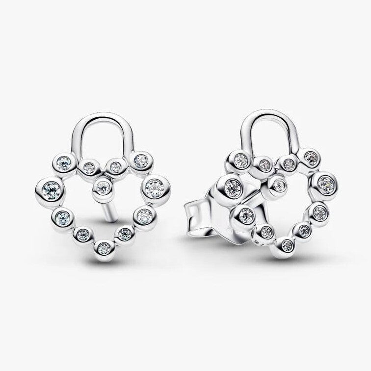 Sparkling Heart Padlock Stud Earrings