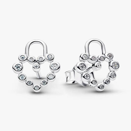 Sparkling Heart Padlock Stud Earrings