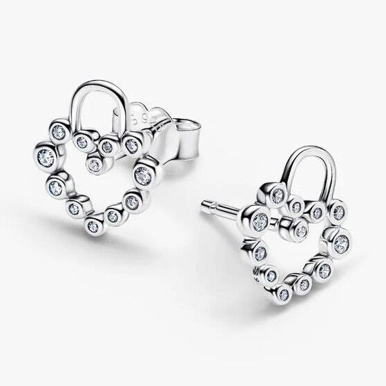 Sparkling Heart Padlock Stud Earrings