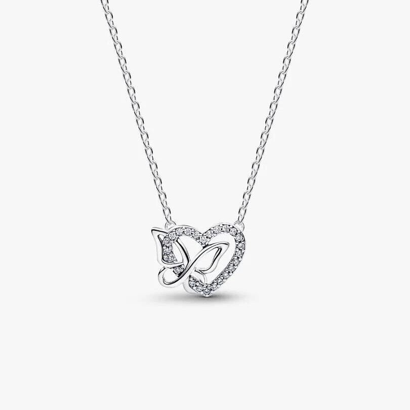 Entwined Heart & Butterfly Pendant Necklace