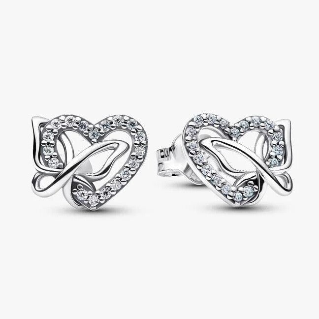 Entwined Heart & Butterfly Stud Earrings