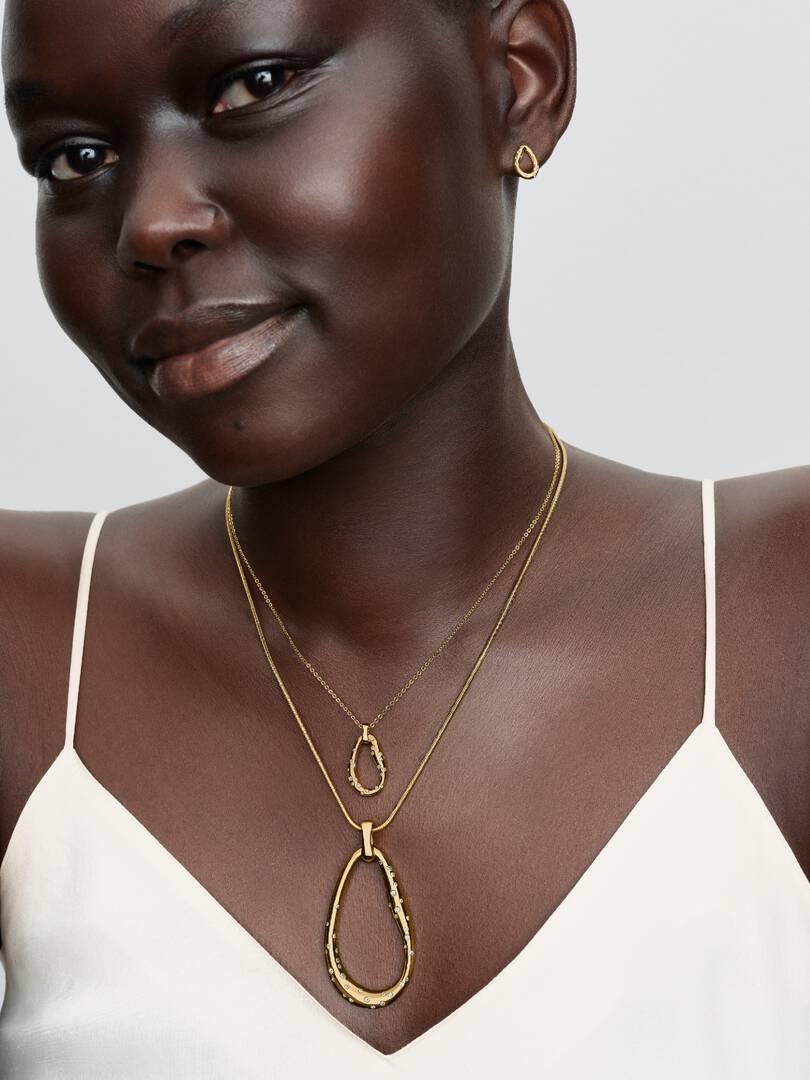 Organically Shaped Stone-Set Statement Pendant Necklace
