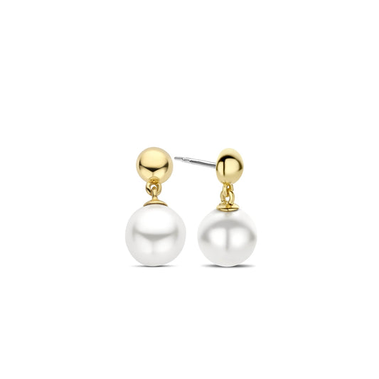 Ti Sento Yellow Gold Plated Pearl Drop Earrings - earrings gold-plated studs. earrings silver. gold