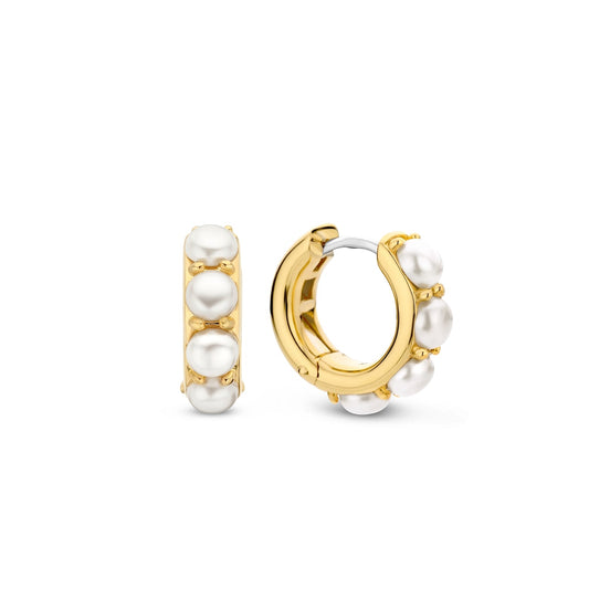 Ti Sento yellow gold plated pearl hoop earrings with polished finish