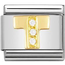 Composable Classic Link Letter T with white Stones