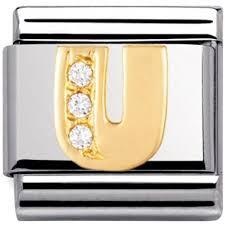 Composable Classic Link Letter U with white Stones