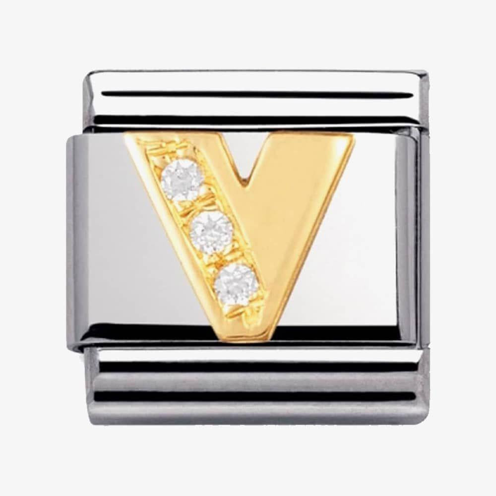 Composable Classic Link Letter V with white Stones