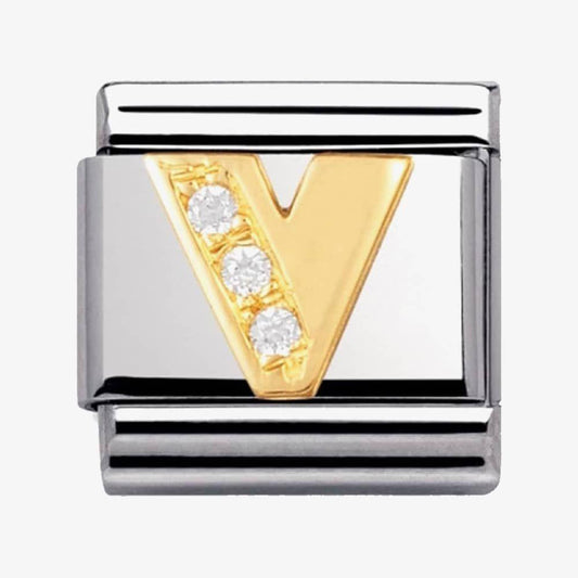 Composable Classic Link Letter V with white Stones