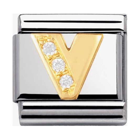 Composable Classic Link Letter V with white Stones