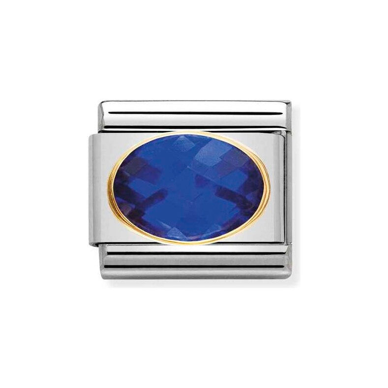 CLASSIC Gold Oval Faceted Cubic Zirconia Dark Blue Charm