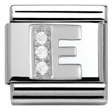 Composable Classic Link Letter E in Silver and Stones