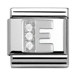 Composable Classic Link Letter E in Silver and Stones