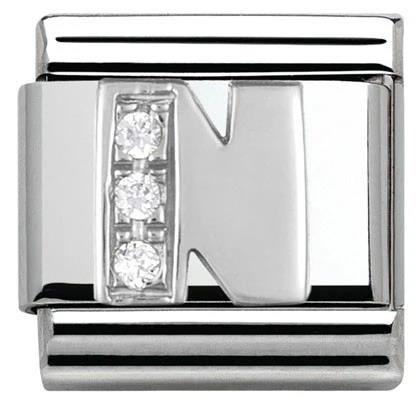 Composable Classic Link Letter N in Silver and Stones