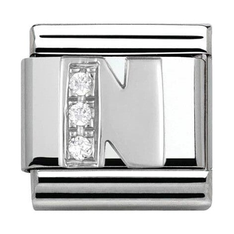 Composable Classic Link Letter N in Silver and Stones