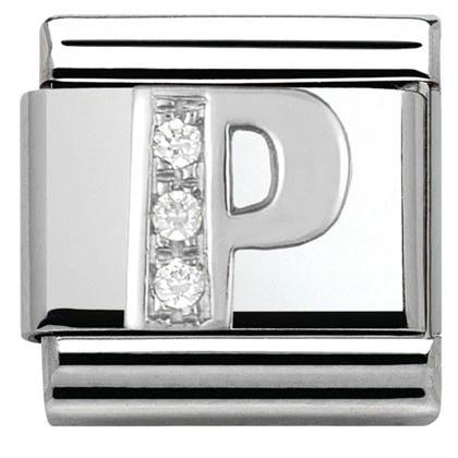 Composable Classic Link Letter P in Silver and Stones